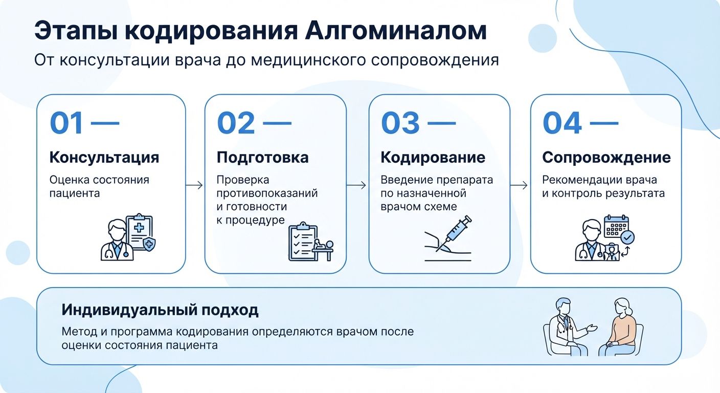 Кодирование препаратом «Алгоминал» в городе Оха инфографика